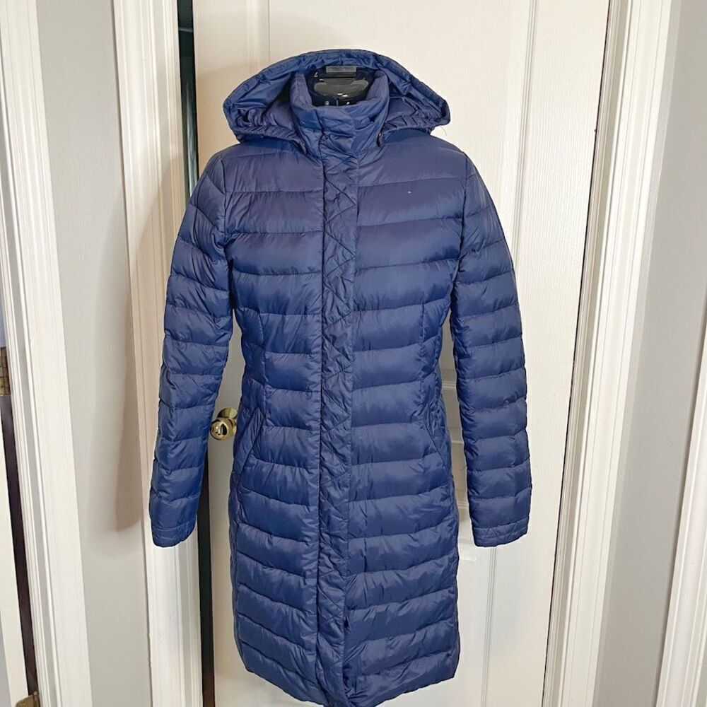 Lands' End Quilted Puffer Down Feathers Zip Button Pocket Packable Hoodie Coat - Picture 2 of 16